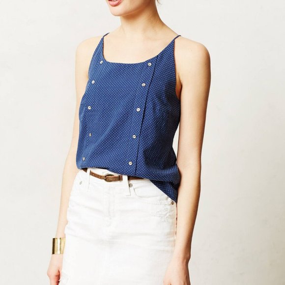 Anthropologie Dotted Buttonline Tank Top & Matching Skirt Set Navy Blue, Size L - Picture 4 of 7